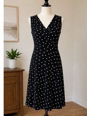 Wedding Guest Dress Ralph Lauren Black + White Polka Dots - size 16 - EUC